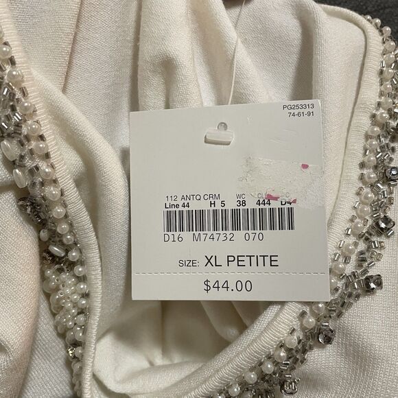 NEW Apostrophe Petite Knit Sweater White Beads Pearls Rhinestone Womens Sz 18 XL - Picture 8 of 9